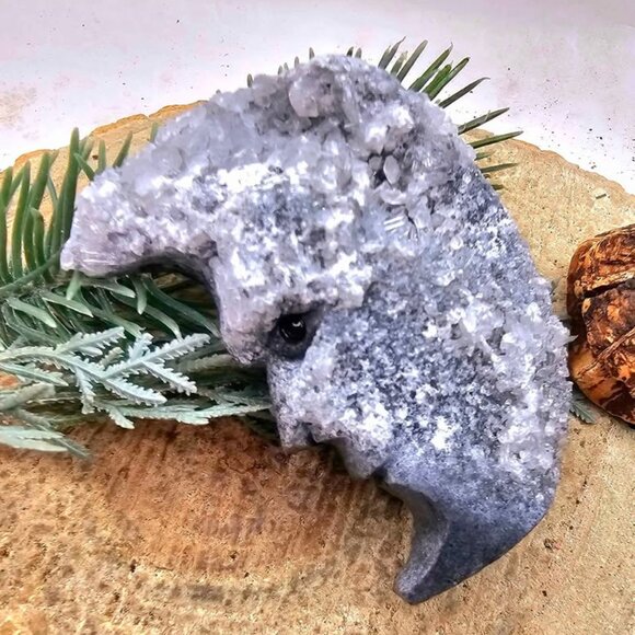 Nature Crystal Cluster Hand Carved Double Side Moon Figure - Picture 7 of 10